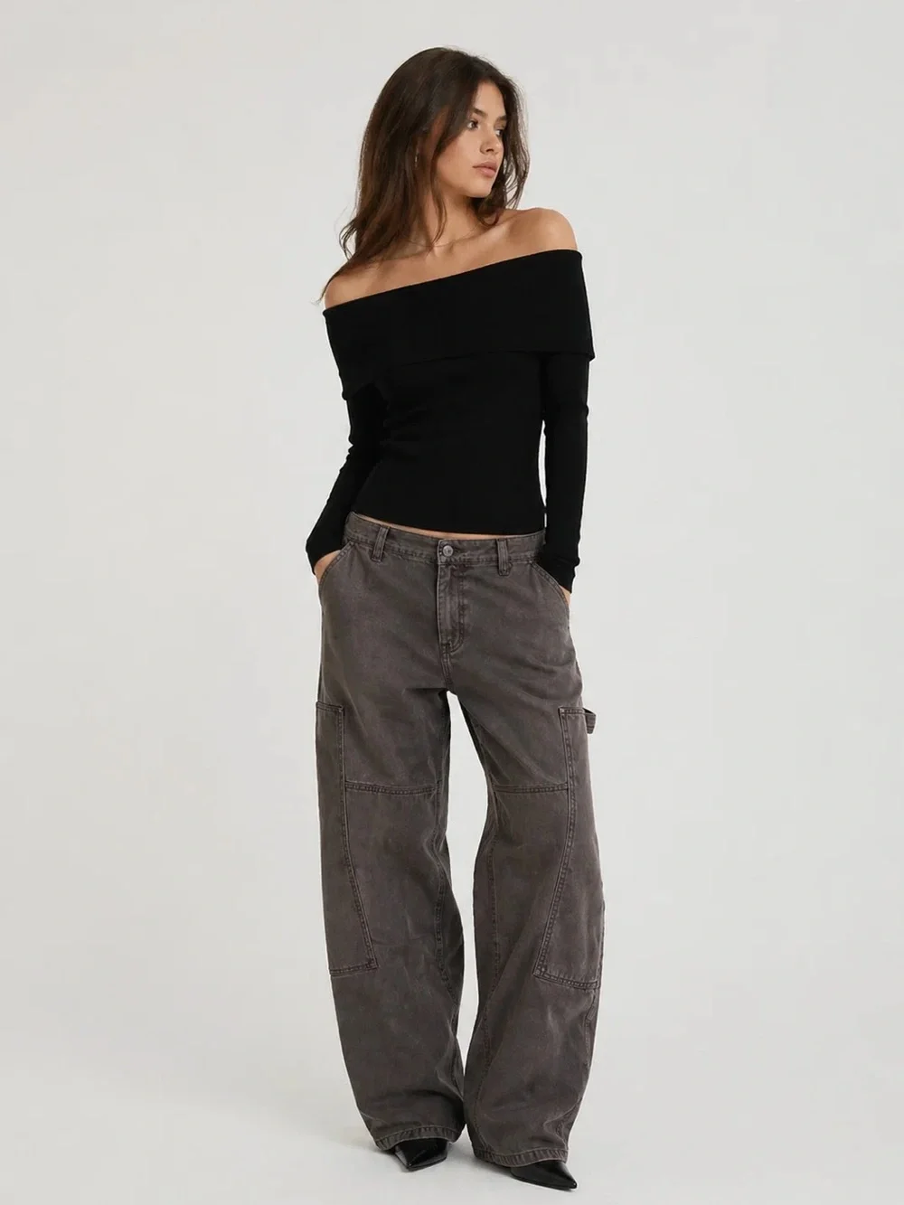 Michael Kors, Y2k black cotton fold over ribbed sweater top long sleeve S